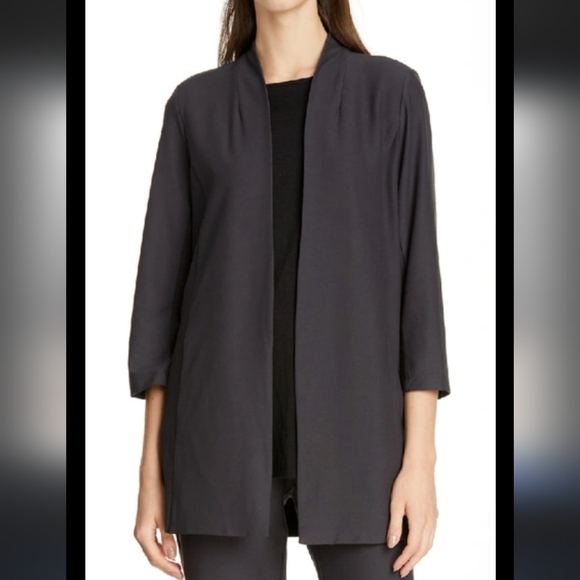 Eileen Fisher Jackets & Blazers - Eileen Fisher Open-Front 3/4-Sleeve Lightweight Stretch Crepe Jacket